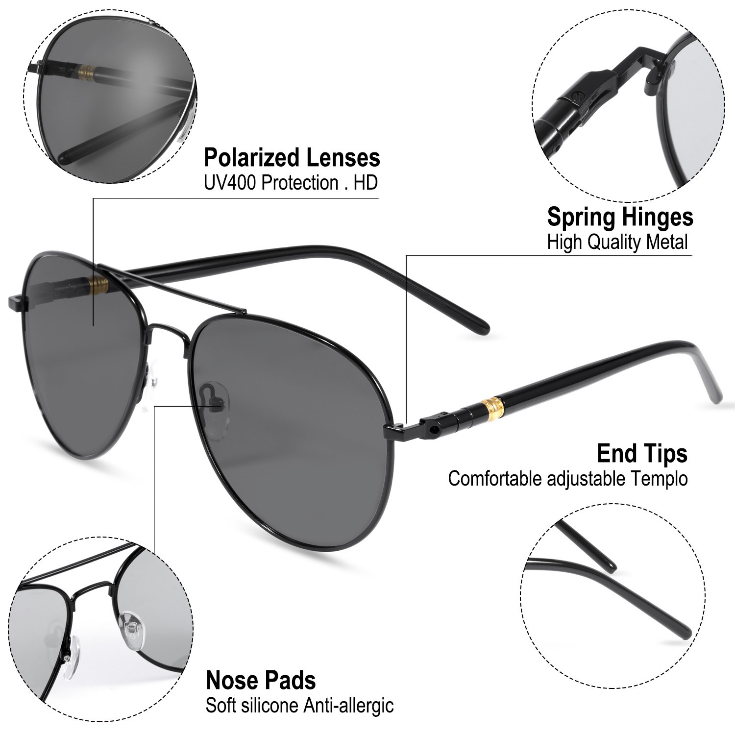 2 Pack Men’s Polarized Aviator Sunglasses Pilot Shades Military Style 100% UV