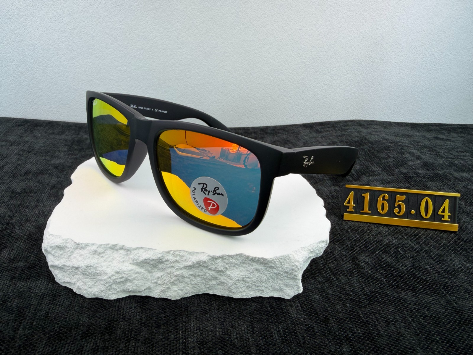 Ray-Ban RB4165 Justin Sunglasses, Matte Black Frame, Orange Red Mirror Polarized