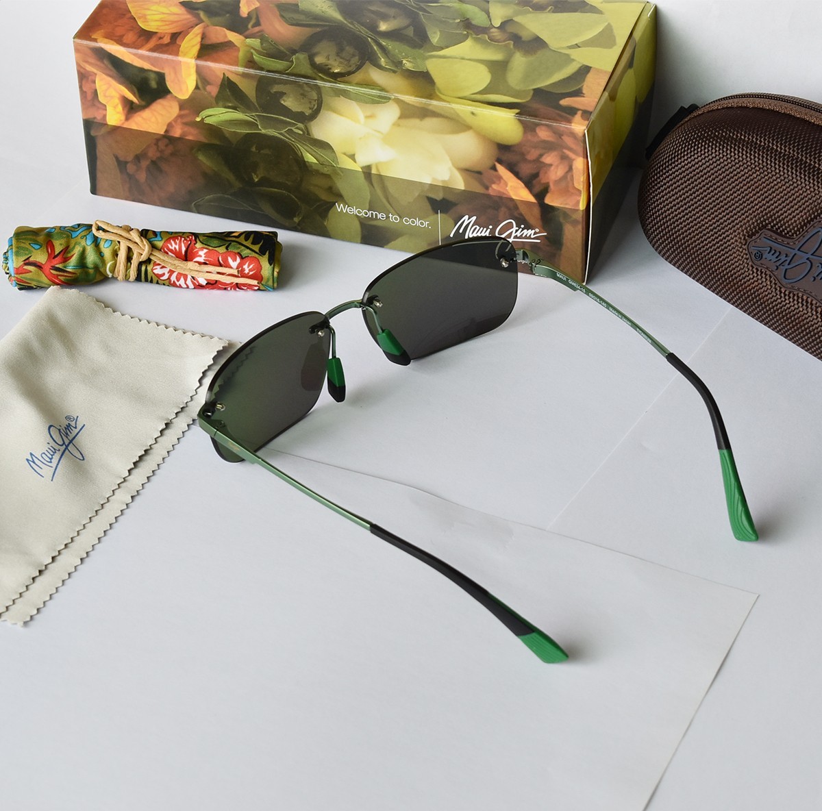 Maui Jim Lanakila GM624-15 Rimless Polarized Sunglasses Green Mirror 59-16-140