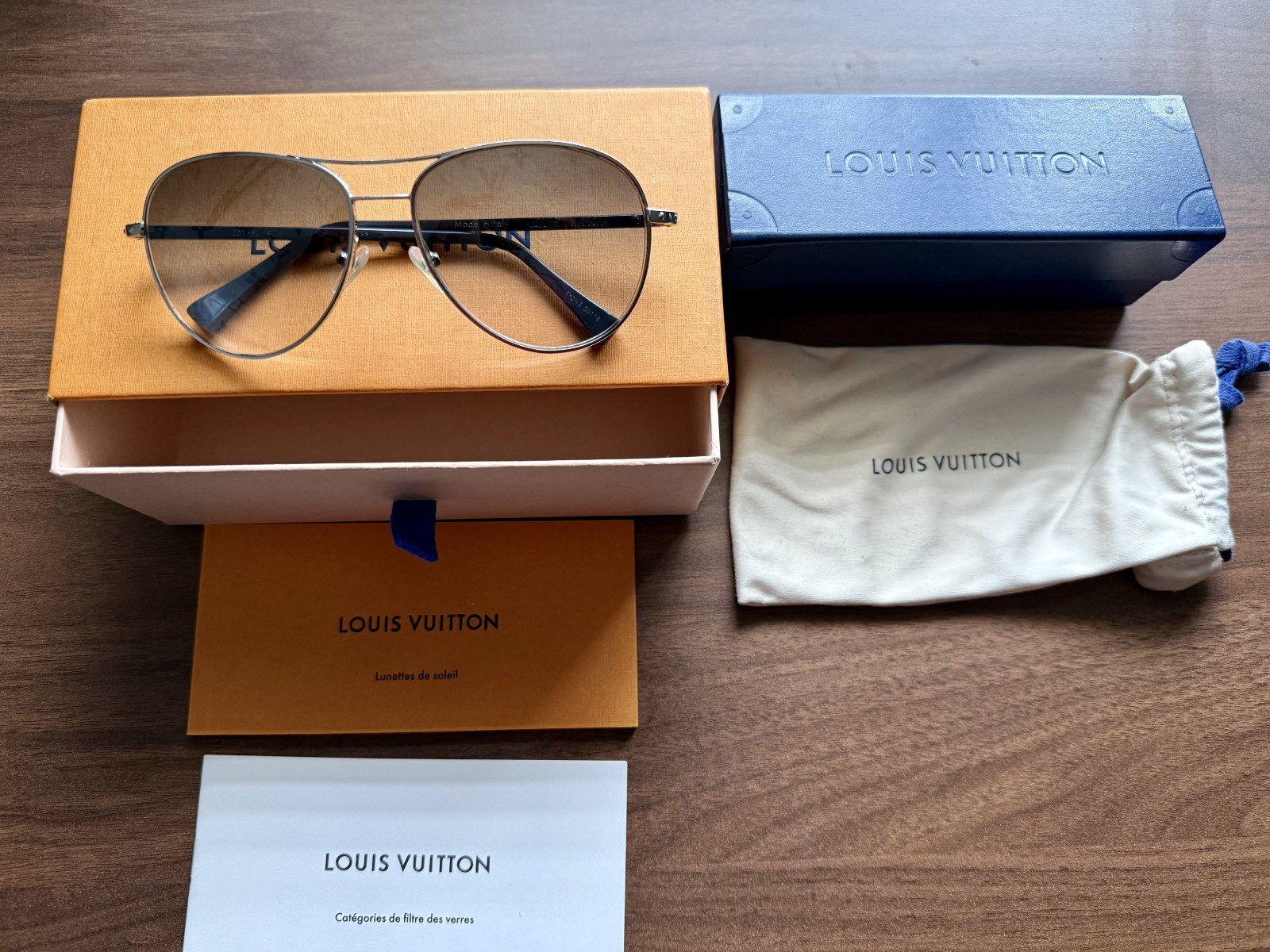 Louis Vuitton Conspiration Pilote Sunglasses Z0165U Silver Aviator Used W/Case