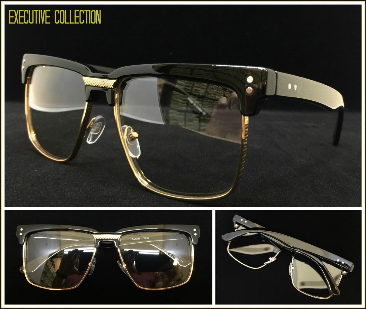 Mens Classy Elegant Retro Style Clear Lens EYE GLASSES Square Gold & Black Frame