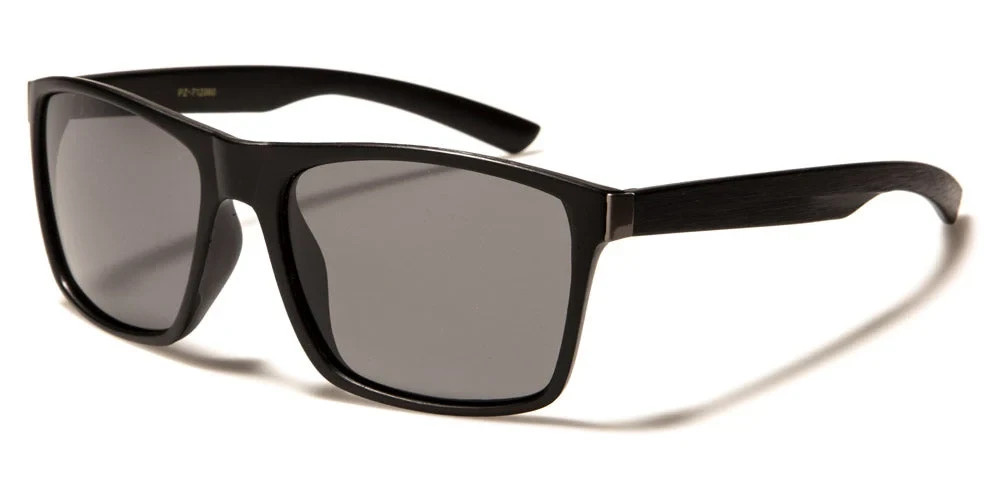 Polarized Sunglasses Black Frame Black Wood Grain Look Temples Smoke Gray Lens