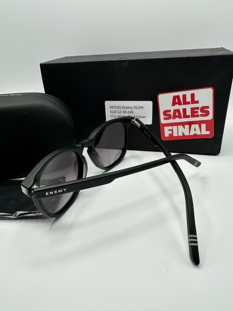ENEMY 01 Sunglasses Matte Black / Silver Metal Solid Black Lenses 52-19-145 Case