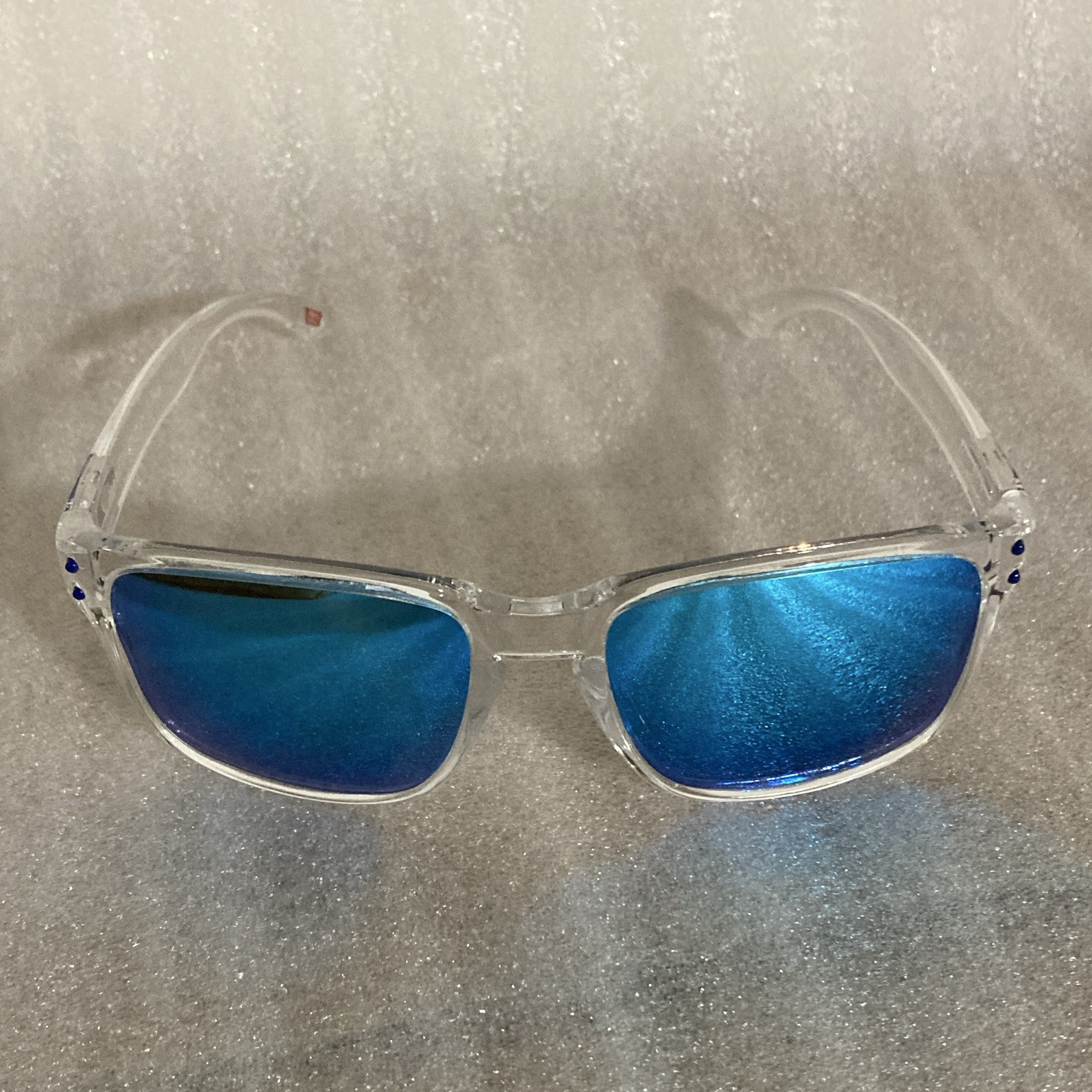 Oakley Men’s Holbrook Square Sunglasses Clear Plastic Frame Blue Lens Polarized