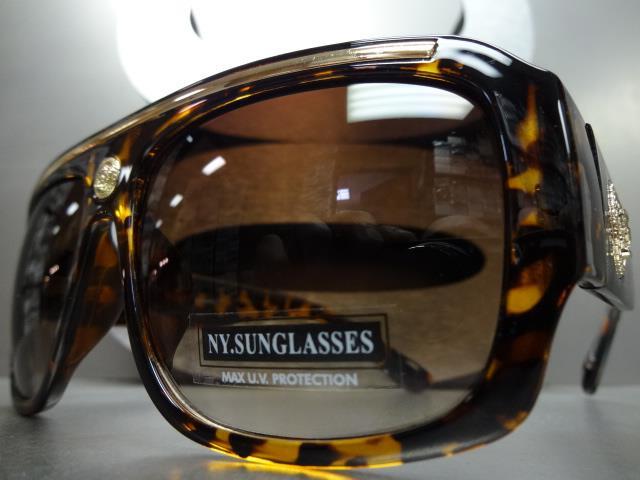 Men’s CLASSIC RETRO HIP HOP RAPPER Style SUN GLASSES Thick Tortoise & Gold Frame