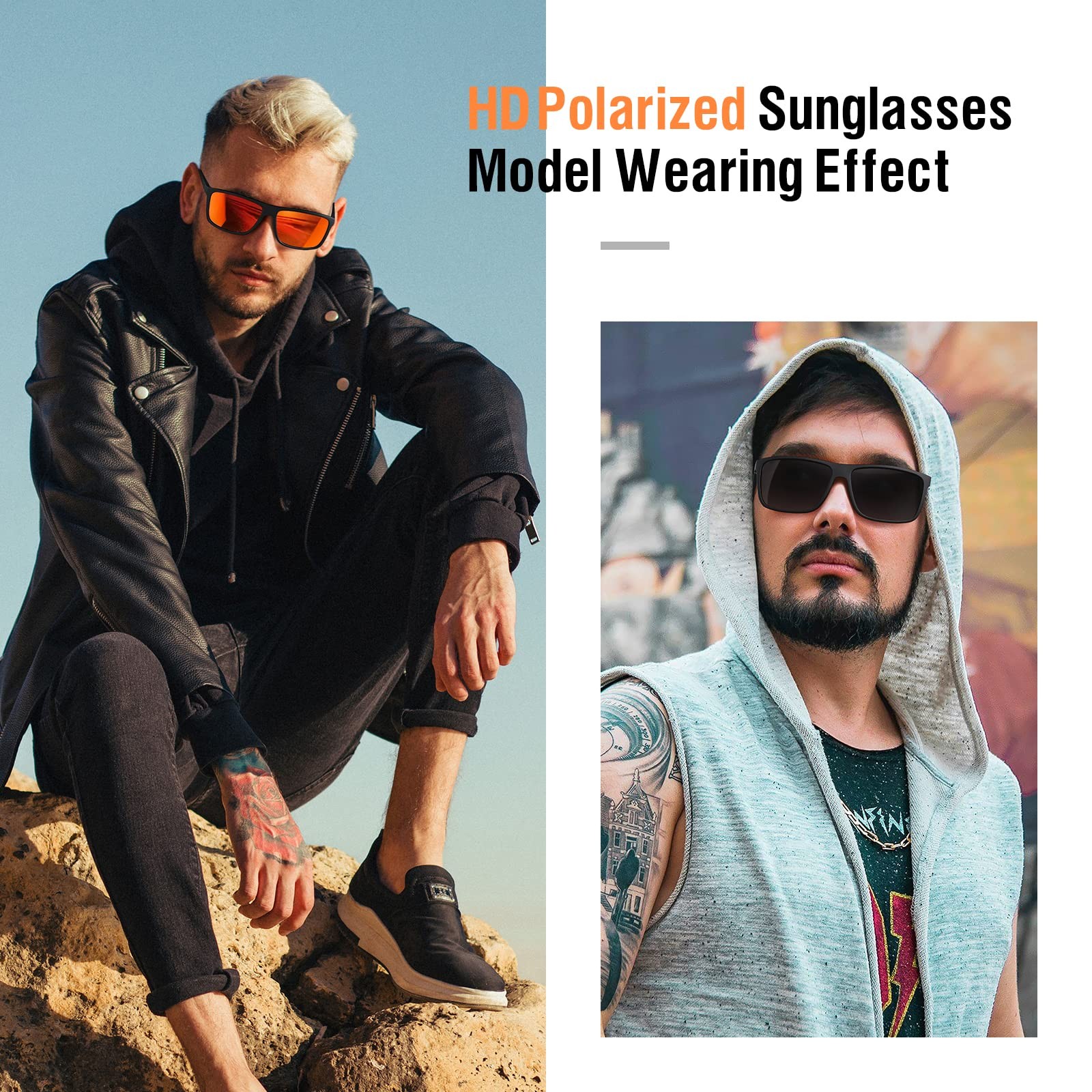 Sunglasses Men Polarized Sunglasses for Mens and Womens,Black Retro Sun Glass…