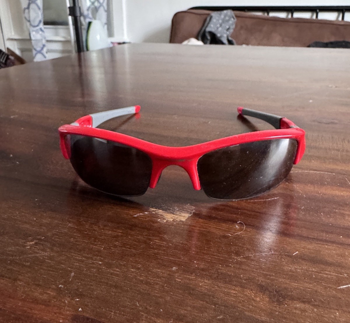 Oakley Flak Jacket Sunglasses VTG MADE IN USA Red/Black Grey Polarized Lens Y2K