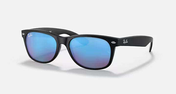 Ray-Ban RB2132 New Wayfarer Flash Sunglasses Black Blue Mirror 55-18-145 Unisex