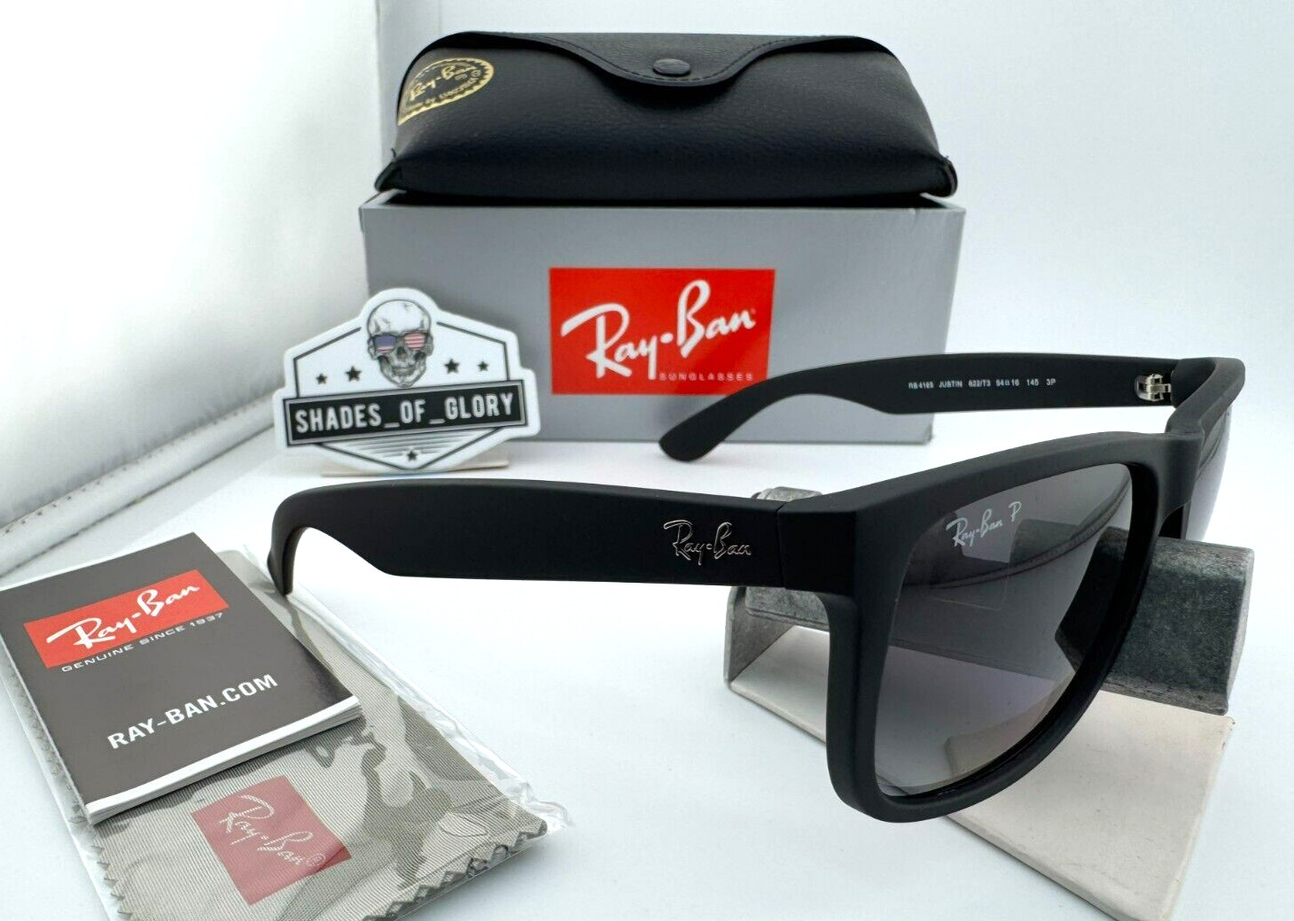 RAY-BAN JUSTIN RB4165 622/T3 RUBBER BLACK GRADIENT GREY POLARIZED SUNGLASSES 54