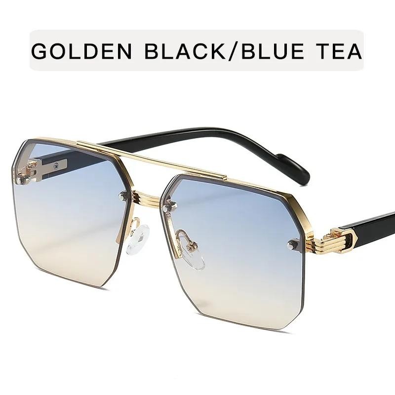 Men’s Retro Metal Square Sunglasses Half Frame Gradient Lens Outdoor Sports