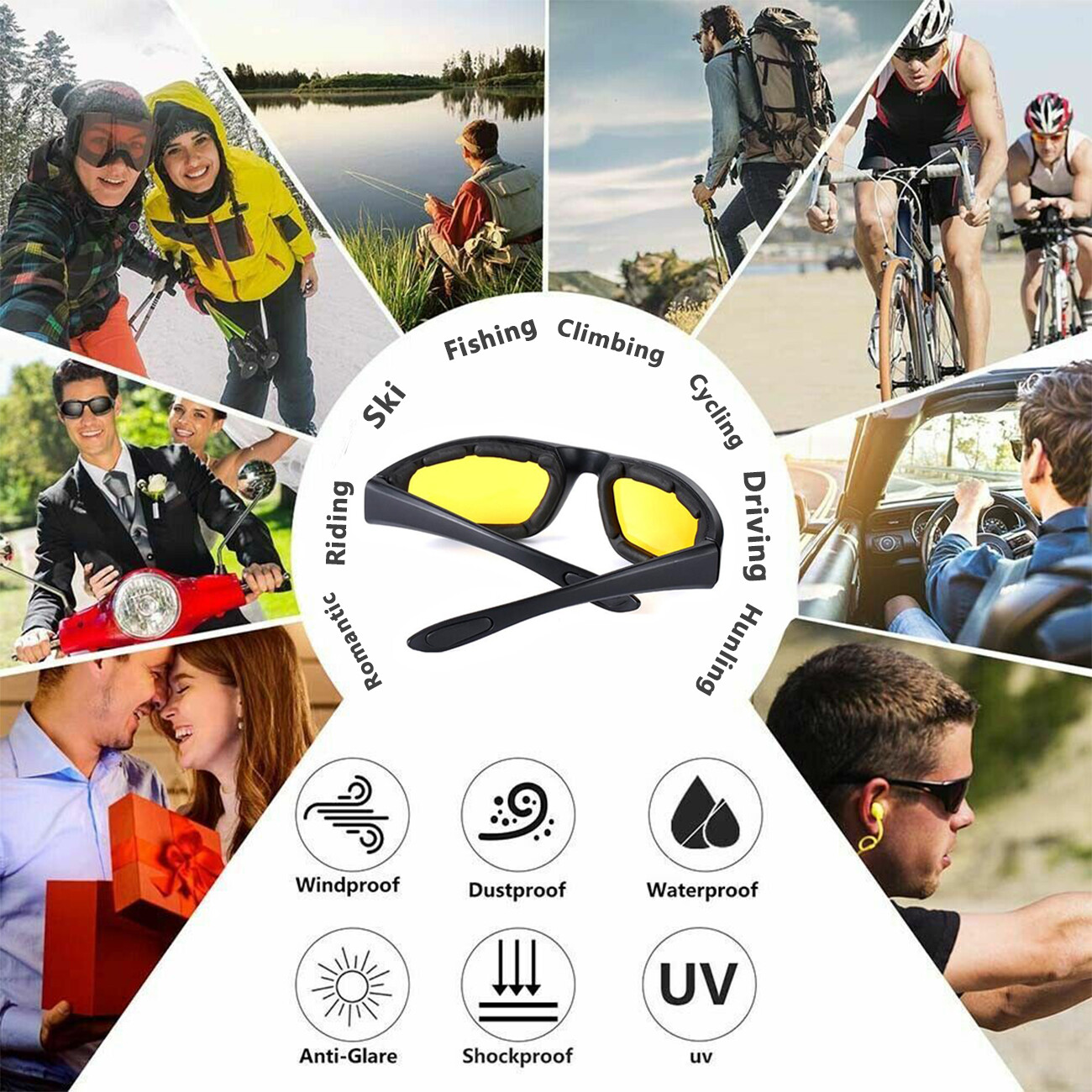 3x Motorcycle Riding Glasses Wind Resistant Bike Goggles UV Protection NEW HOT