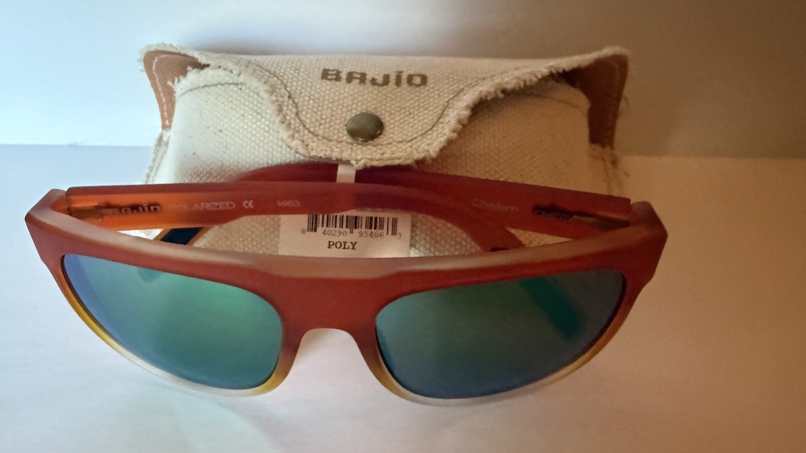 New $219 Bajio Chalem Sunglasses Polarized Poly Nylon Frame Shades Orange Green