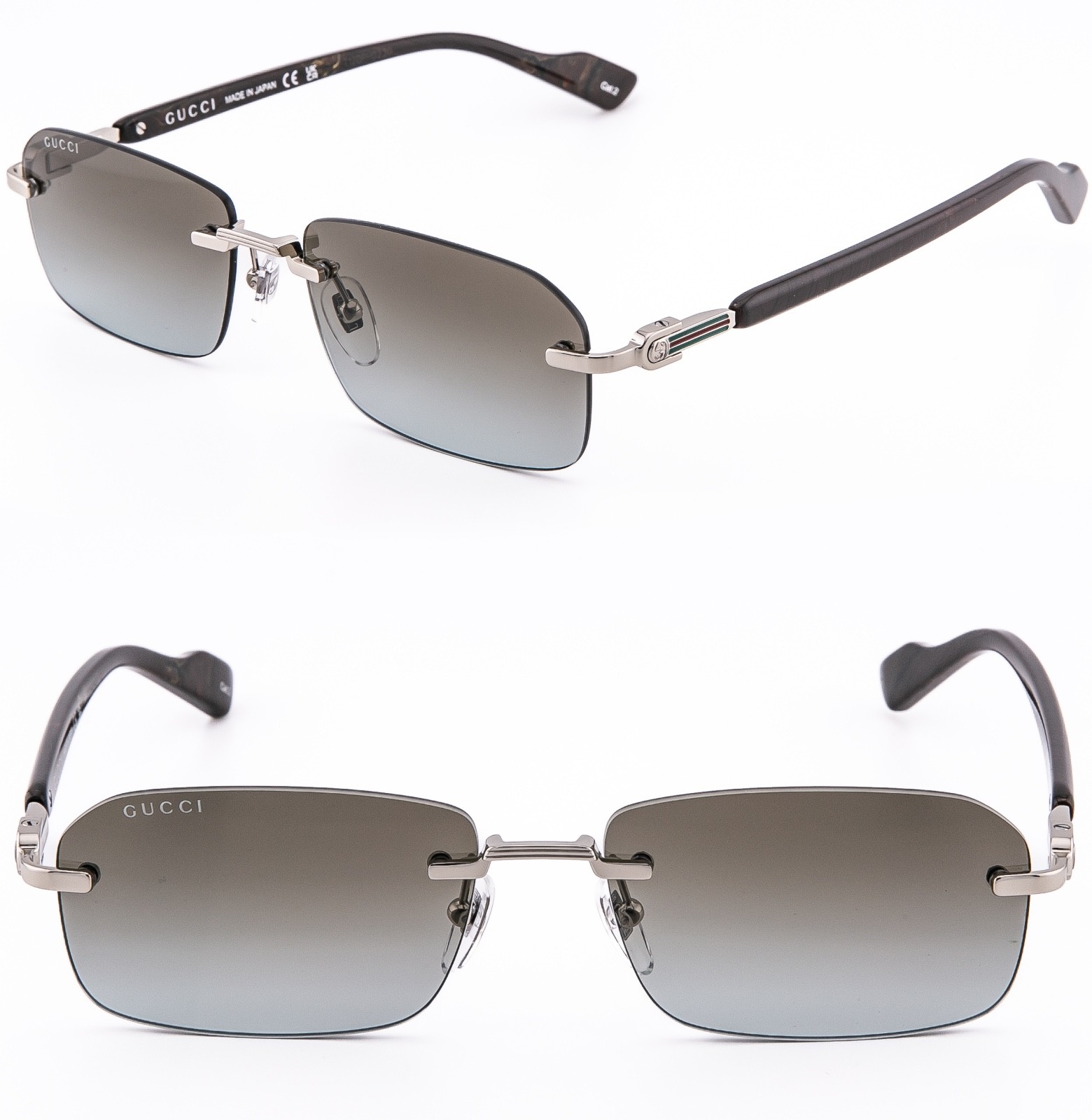 GUCCI GG1221S WEB Logo 1221 Silver Brown 008 Rimless Narrow Unisex Sunglasses