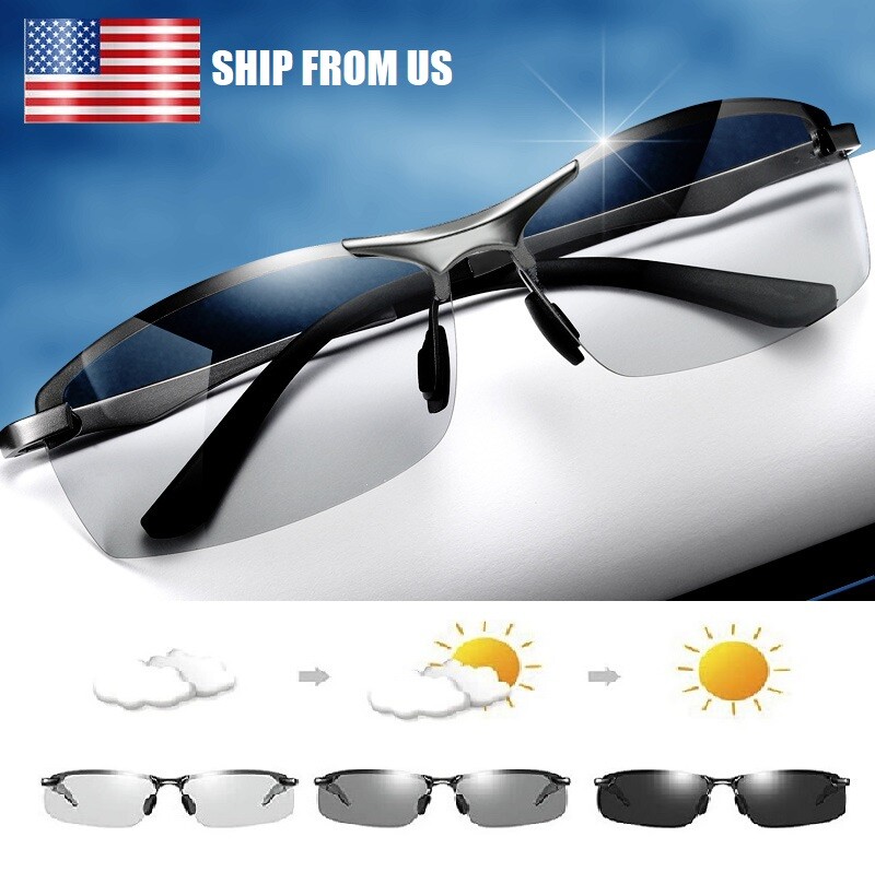 2× Photochromic polarized sunglasses UV400 drive fishing night vision sunglasses