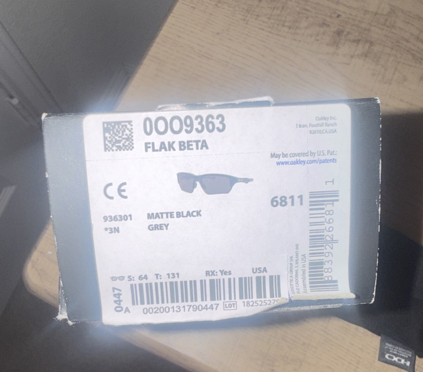 Oakley Flak Beta OO9363 Wrap Sunglasses Black Frame Gray Tinted Lens 131mm