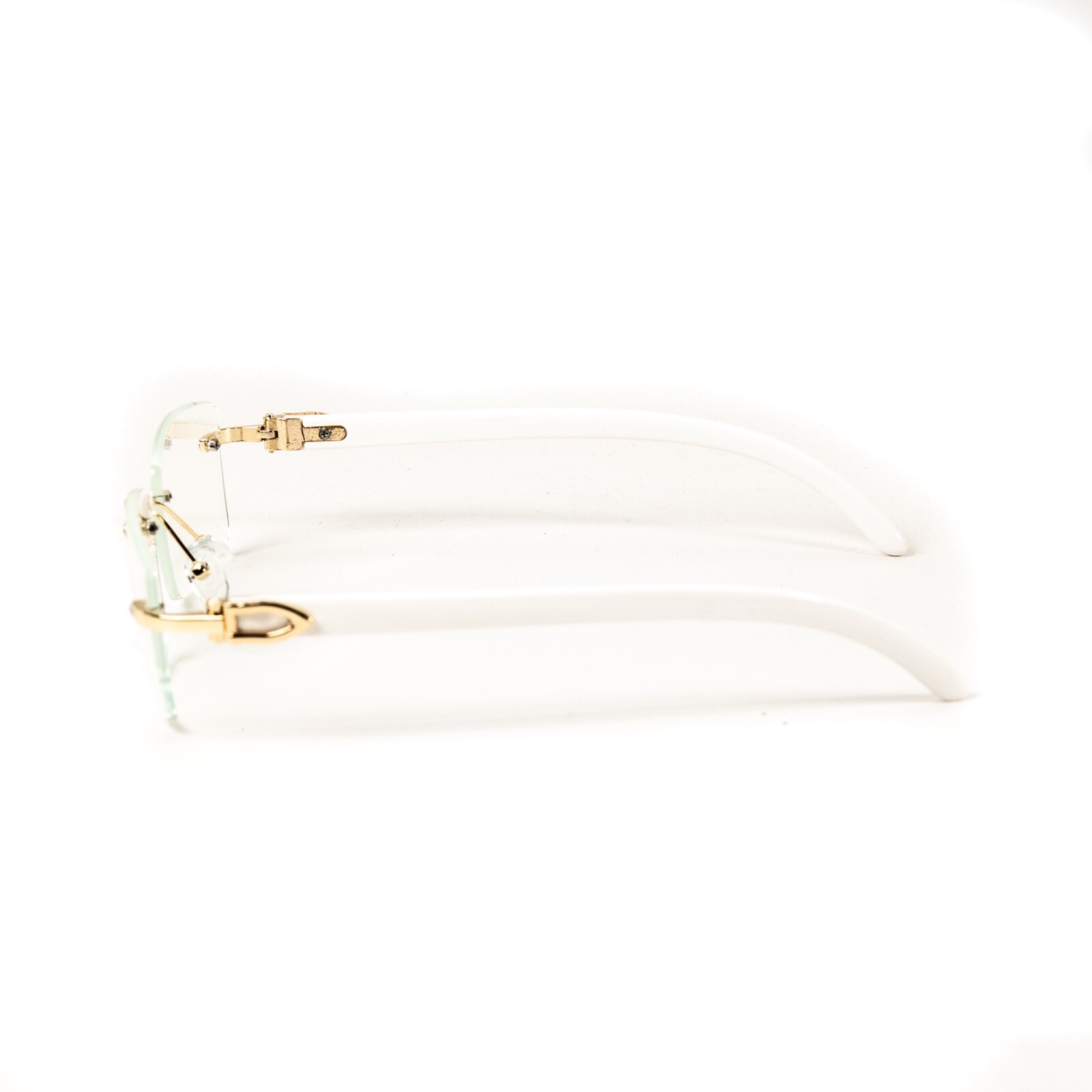 White Wood Grain Rimless Clear Lens Rectangular Gold Frame Clear Glasses